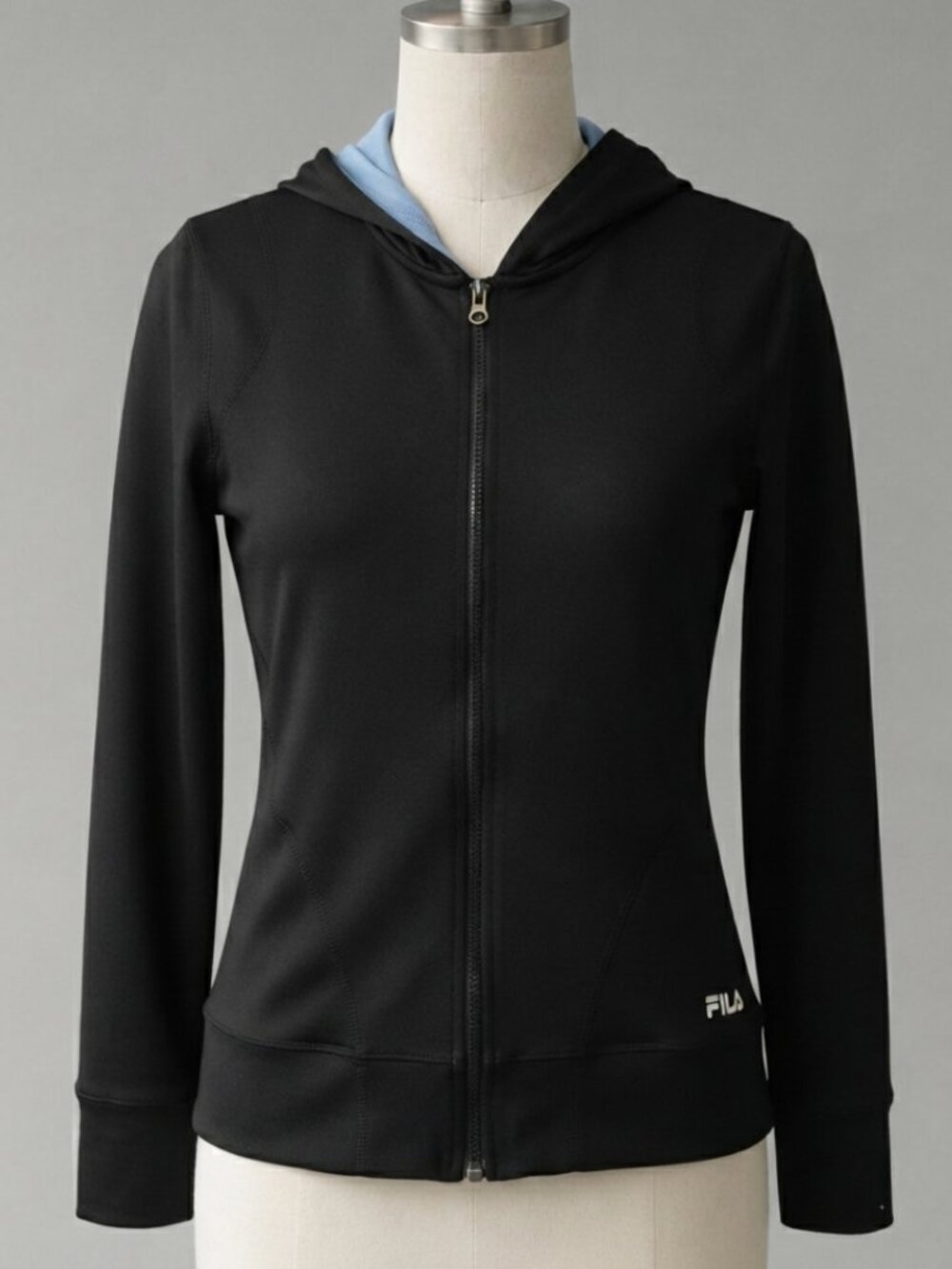 Fila | Black Zip-Up Performance Hoodie Jacket with Blue Hood | Size M